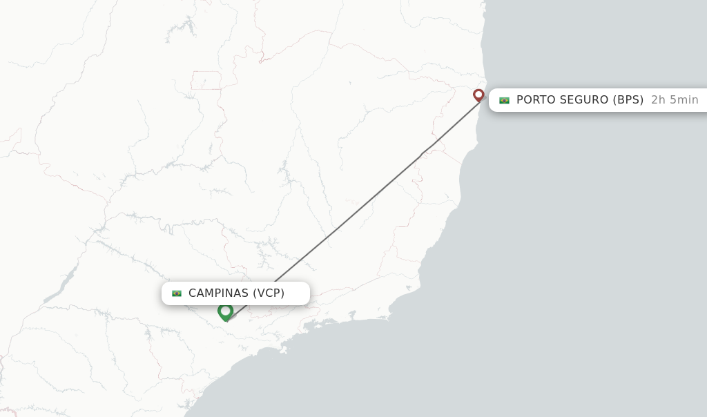 Flights from Campinas to Porto Seguro route map