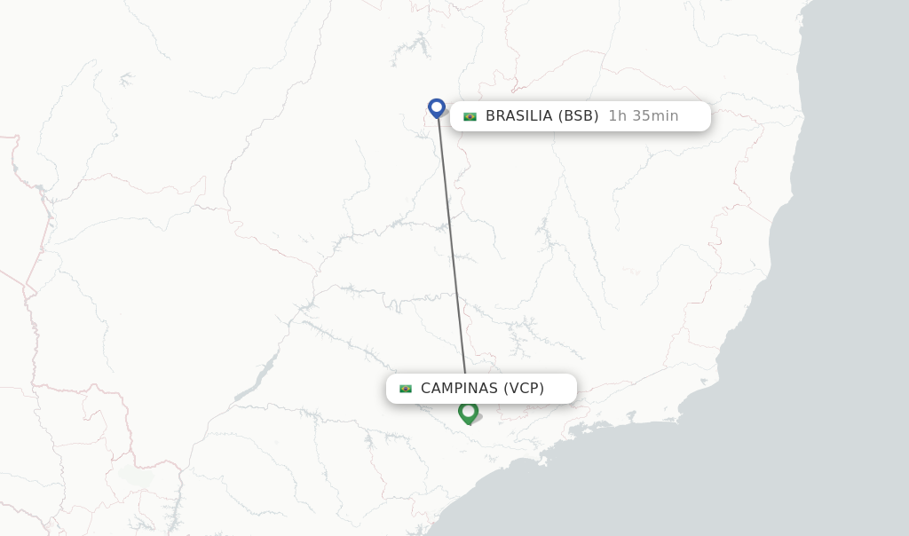 Flights from Campinas to Brasilia route map