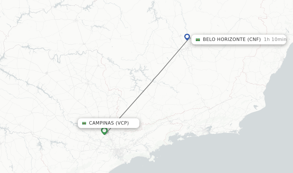 Flights from Campinas to Belo Horizonte route map