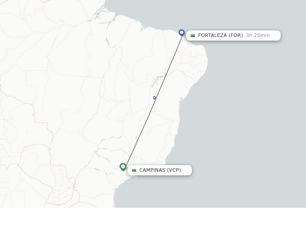 Flights from Campinas to Fortaleza route map