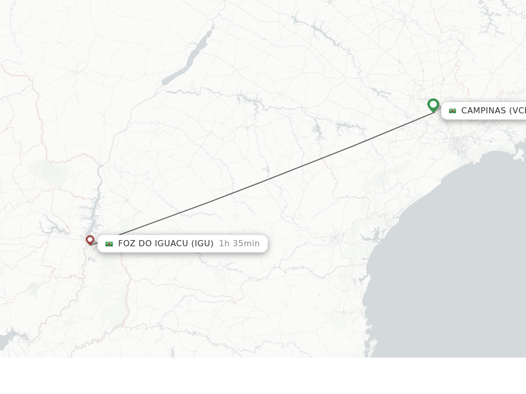 Flights from Campinas to Iguassu Falls route map
