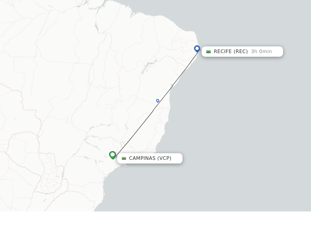 Flights from Campinas to Recife route map