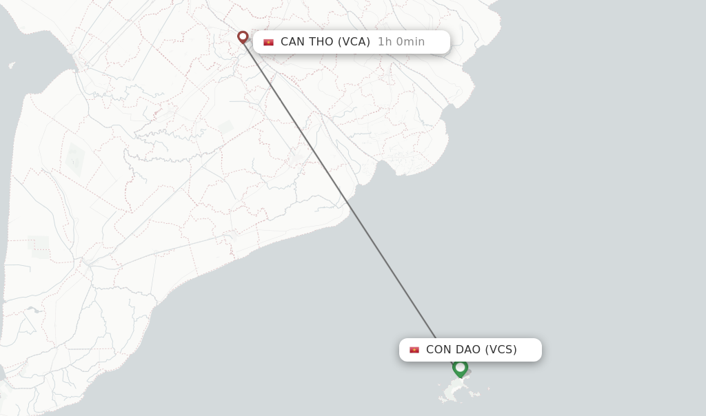 Flights from Con Dao to Can Tho route map