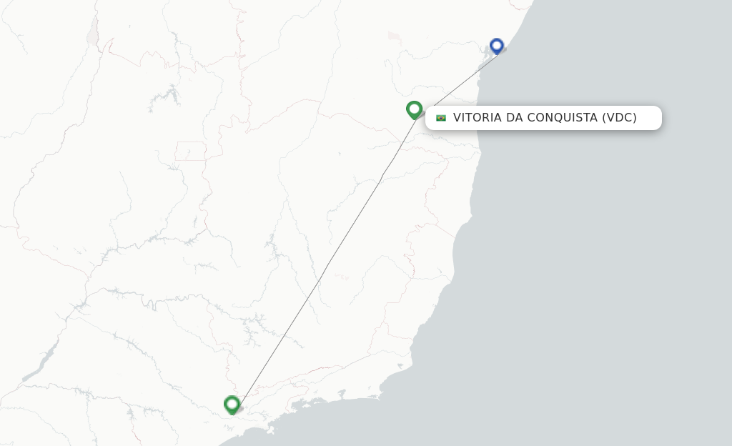 Route map with flights from Vitoria Da Conquista with Gol