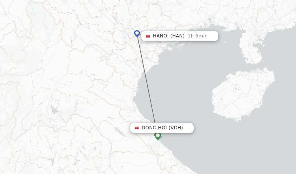 Flights from Dong Hoi to Hanoi route map