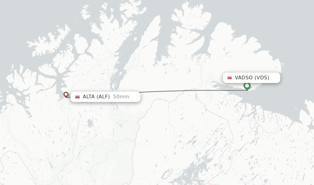 Flights from Vadso to Alta route map