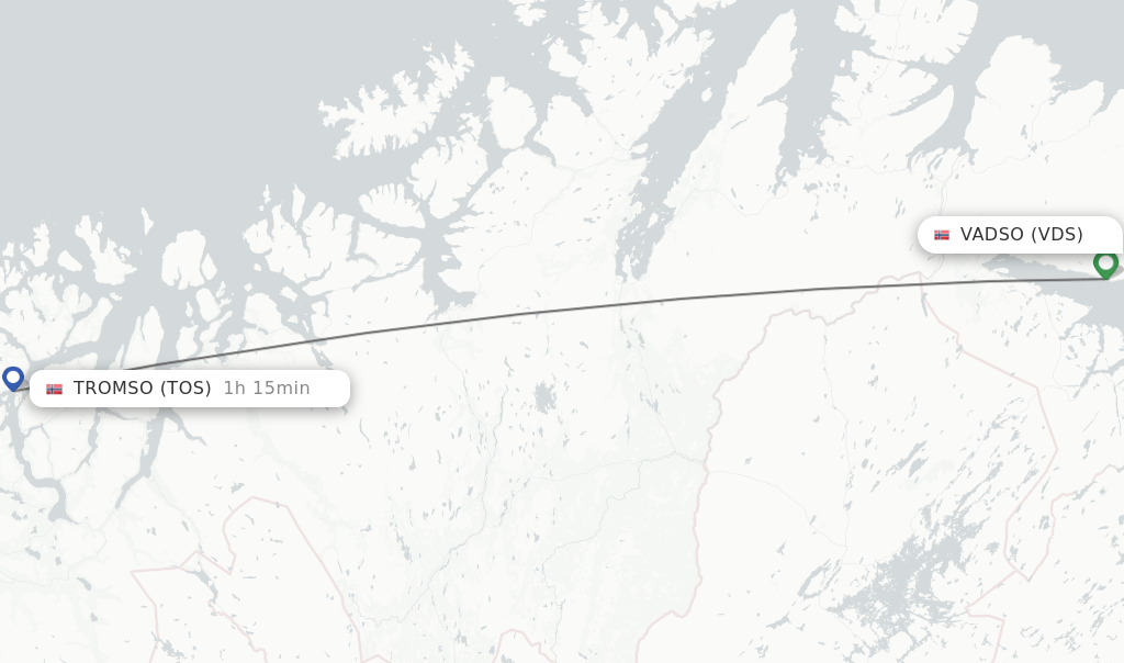 Flights from Vadso to Tromso route map
