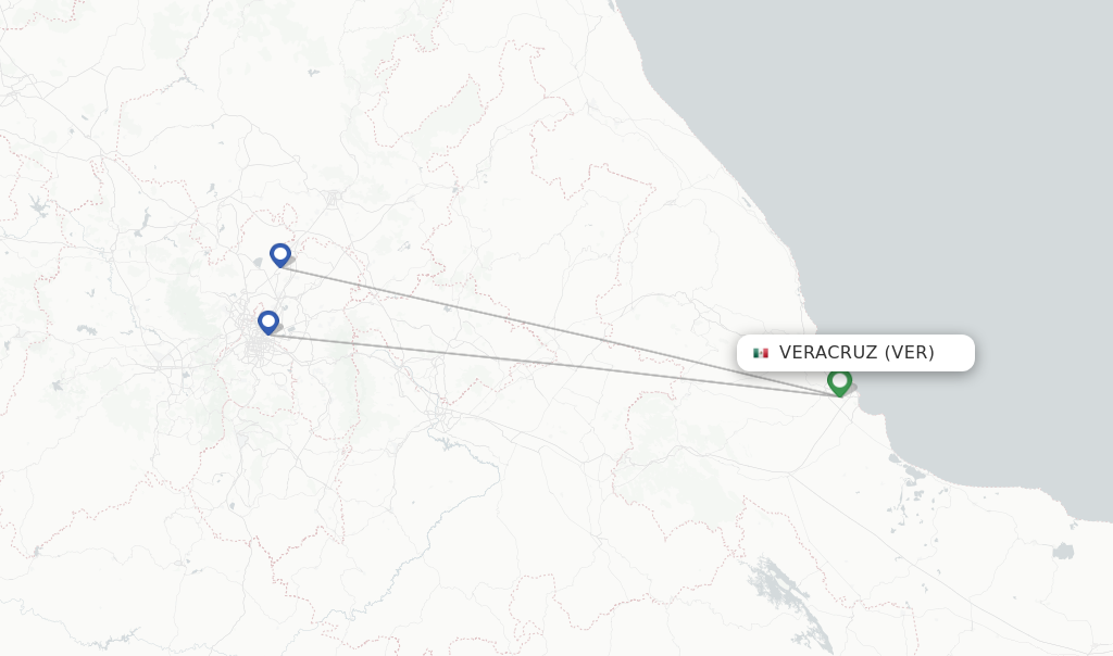 Route map with flights from Veracruz with Aeromexico