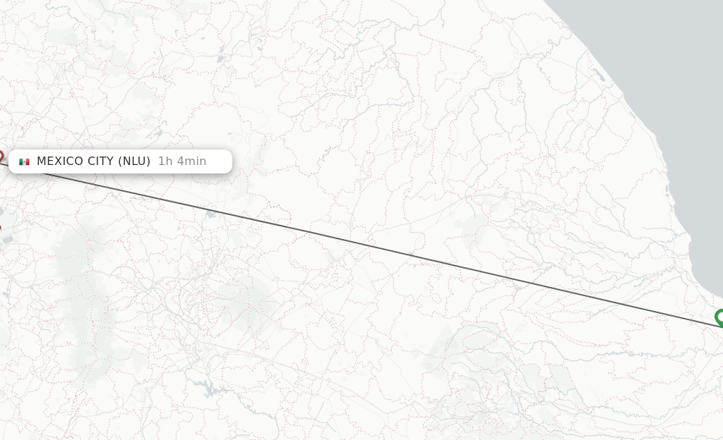 Flights from Veracruz to Mexico City route map
