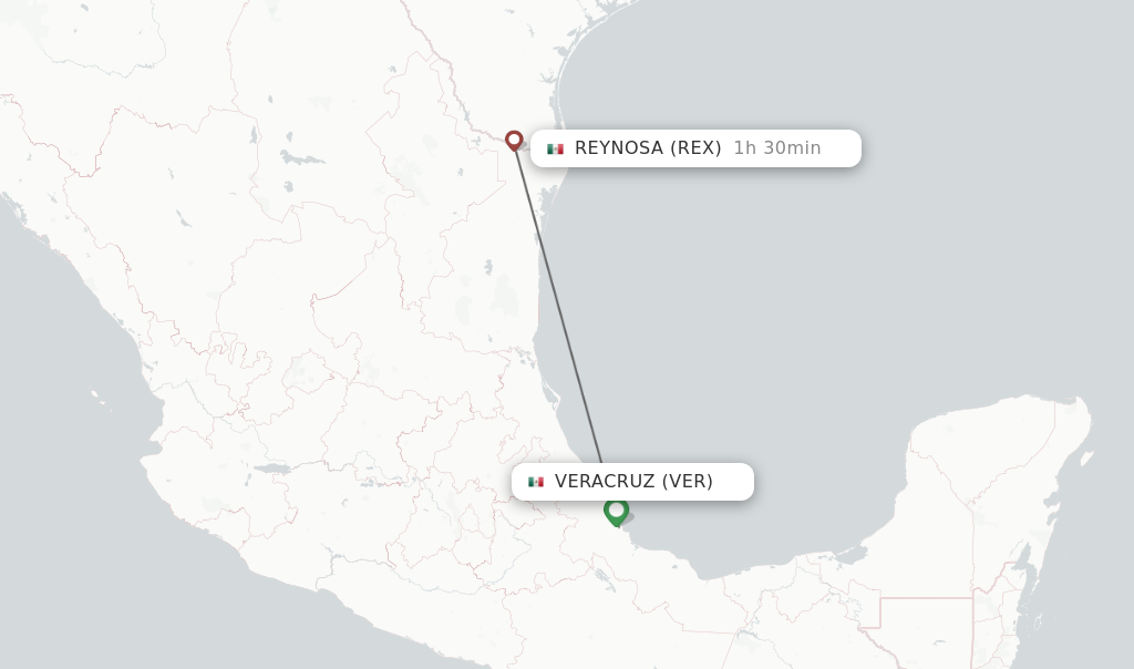 Flights from Veracruz to Reynosa route map