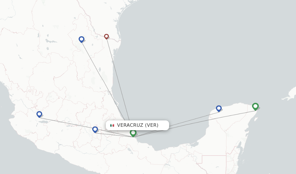 Route map with flights from Veracruz with Viva