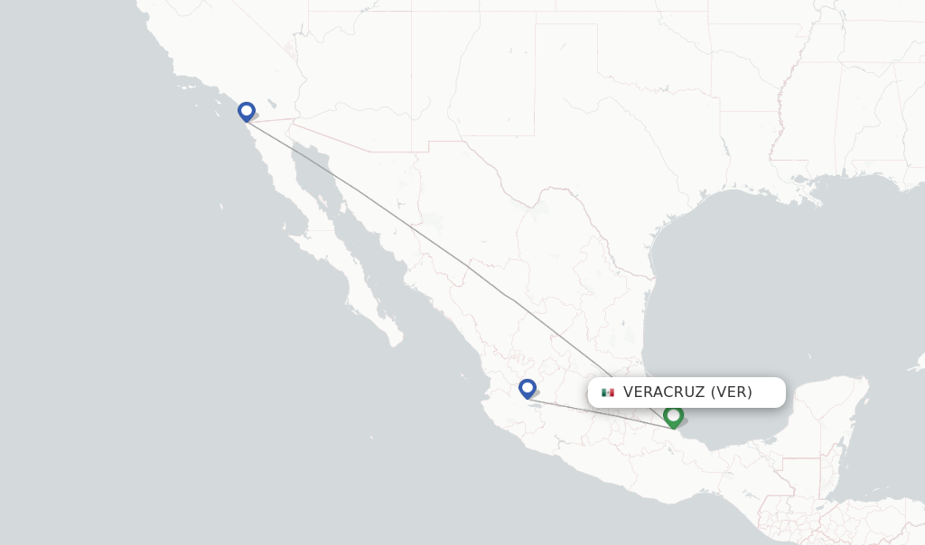 Route map with flights from Veracruz with Volaris