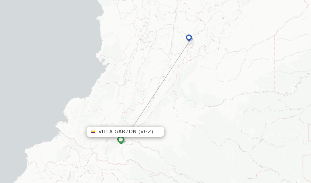 Route map with flights from Villa Garzon with SATENA