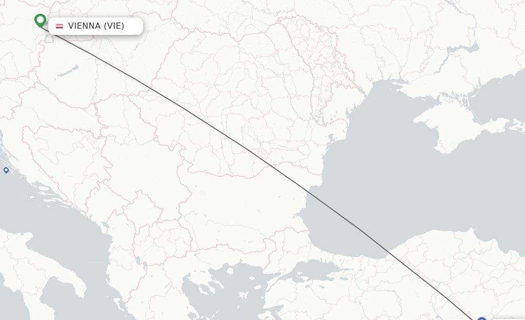 Flights from Vienna to Kayseri route map