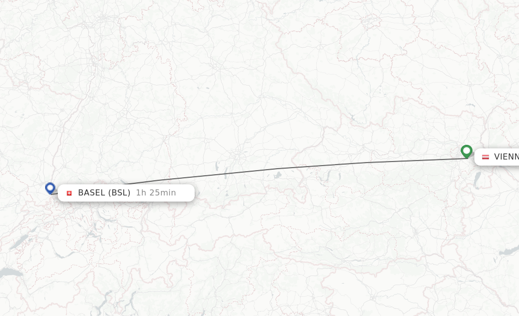 Flights from Vienna to Basel, Switzerland/Mulhouse route map
