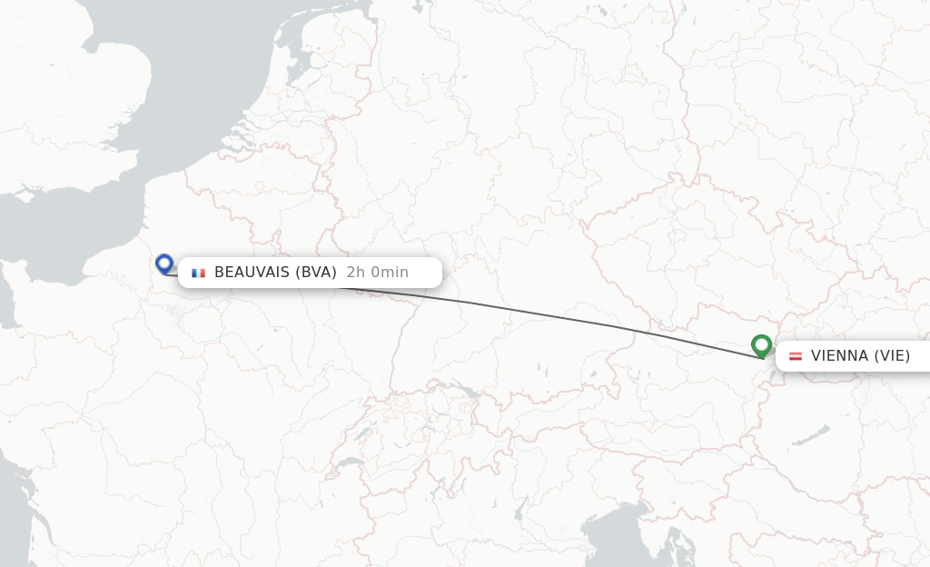 Flights from Vienna to Paris route map