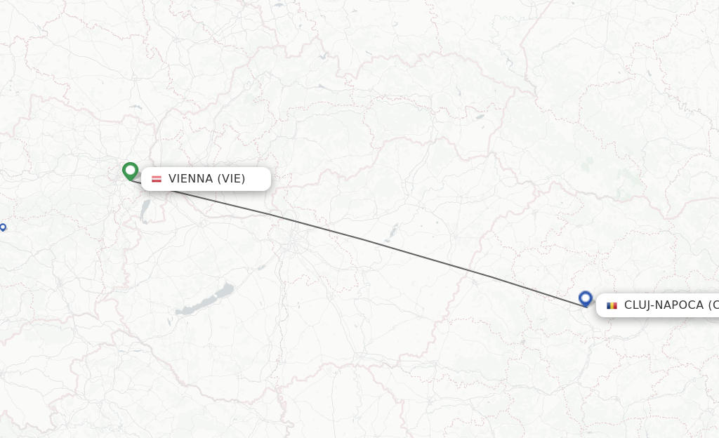 Flights from Vienna to Cluj-Napoca route map