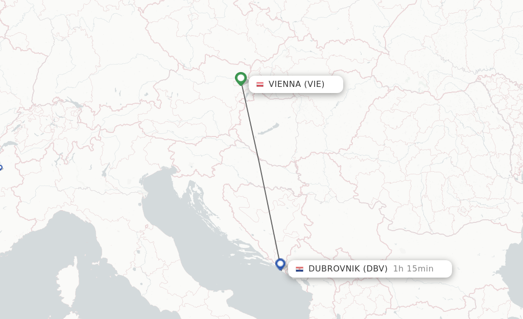 Flights from Vienna to Dubrovnik route map