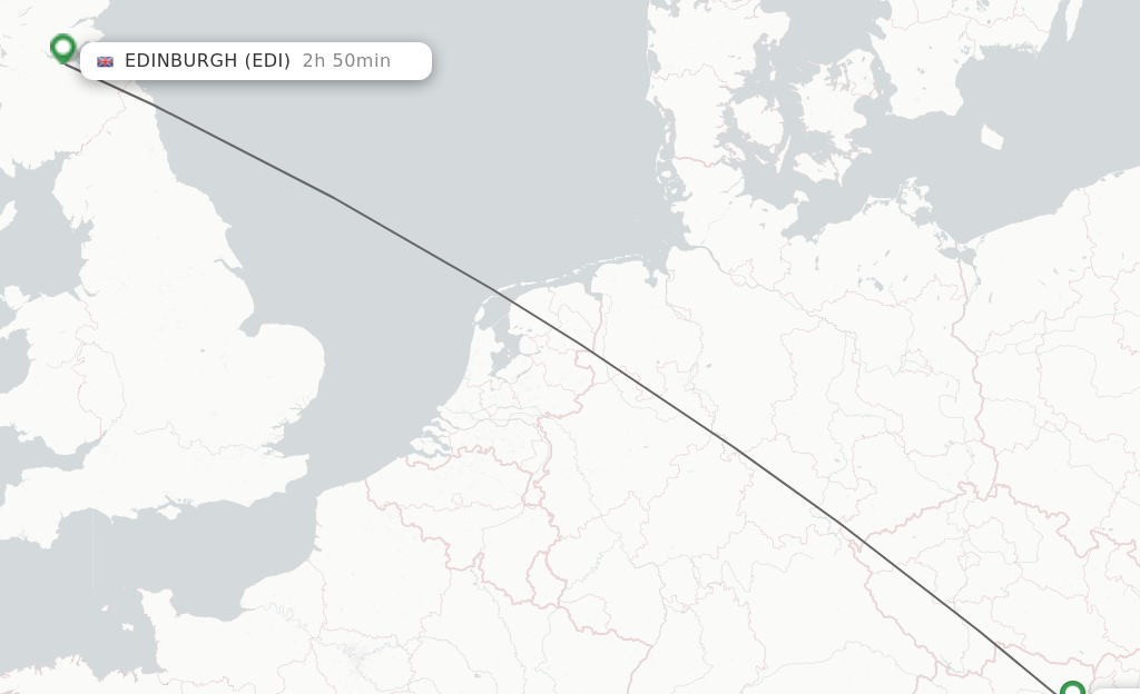 Flights from Vienna to Edinburgh route map