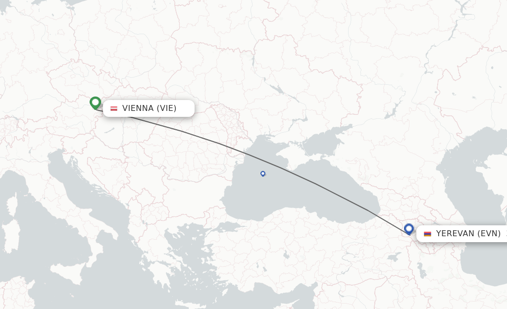 Flights from Vienna to Yerevan route map