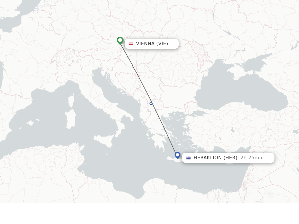 Flights from Vienna to Heraklion route map