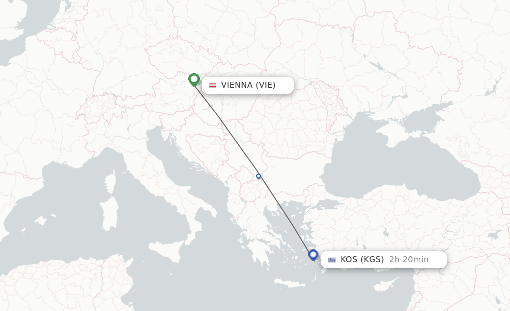 Flights from Vienna to Kos route map