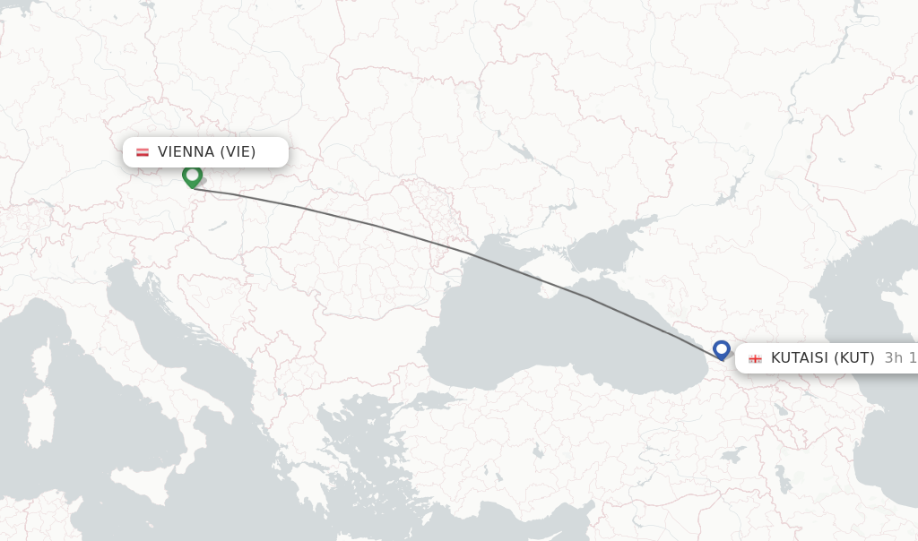 Flights from Vienna to Kutaisi route map