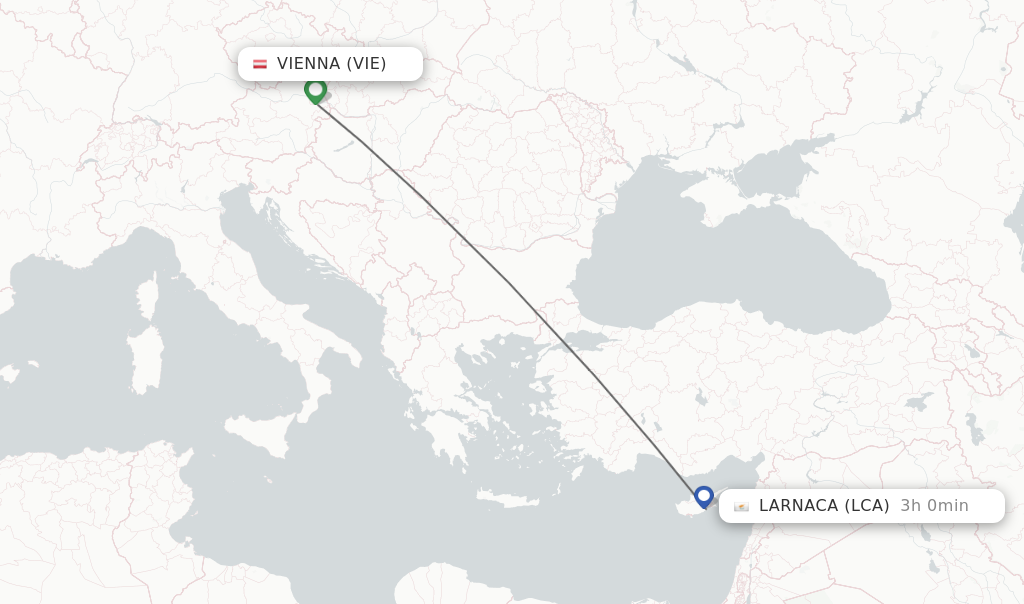Flights from Vienna to Larnaca route map