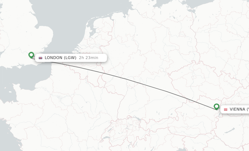 Flights from Vienna to London route map