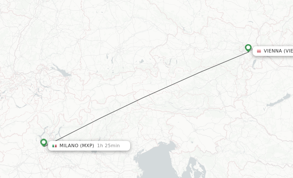 Flights from Vienna to Milan route map