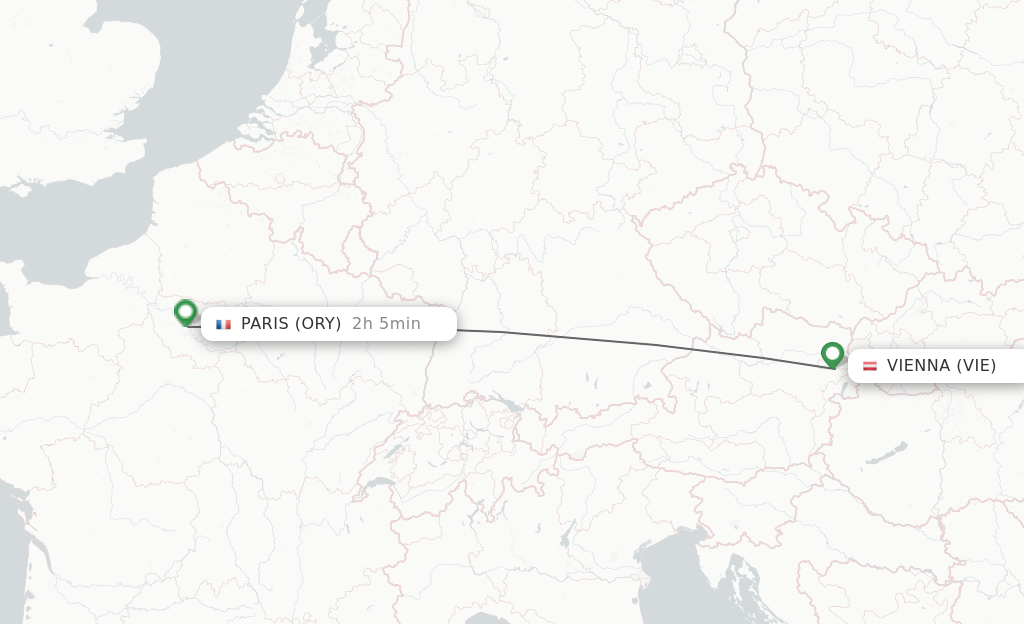 Flights from Vienna to Paris route map