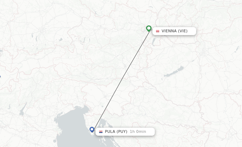 Flights from Vienna to Pula route map