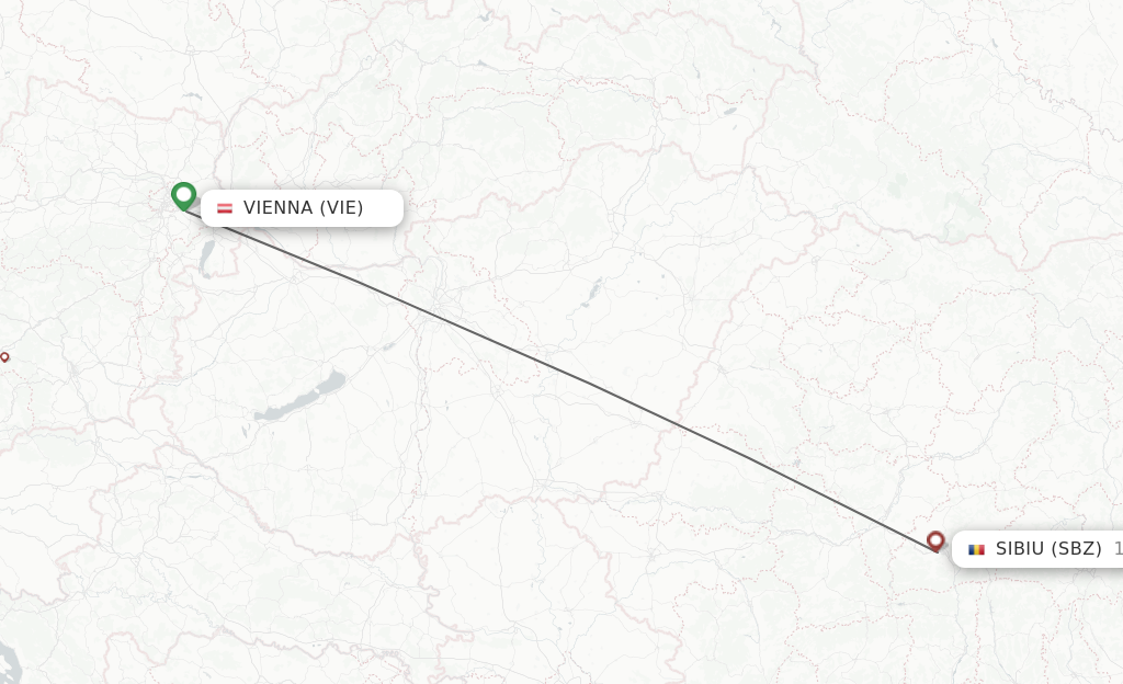 Flights from Vienna to Sibiu route map