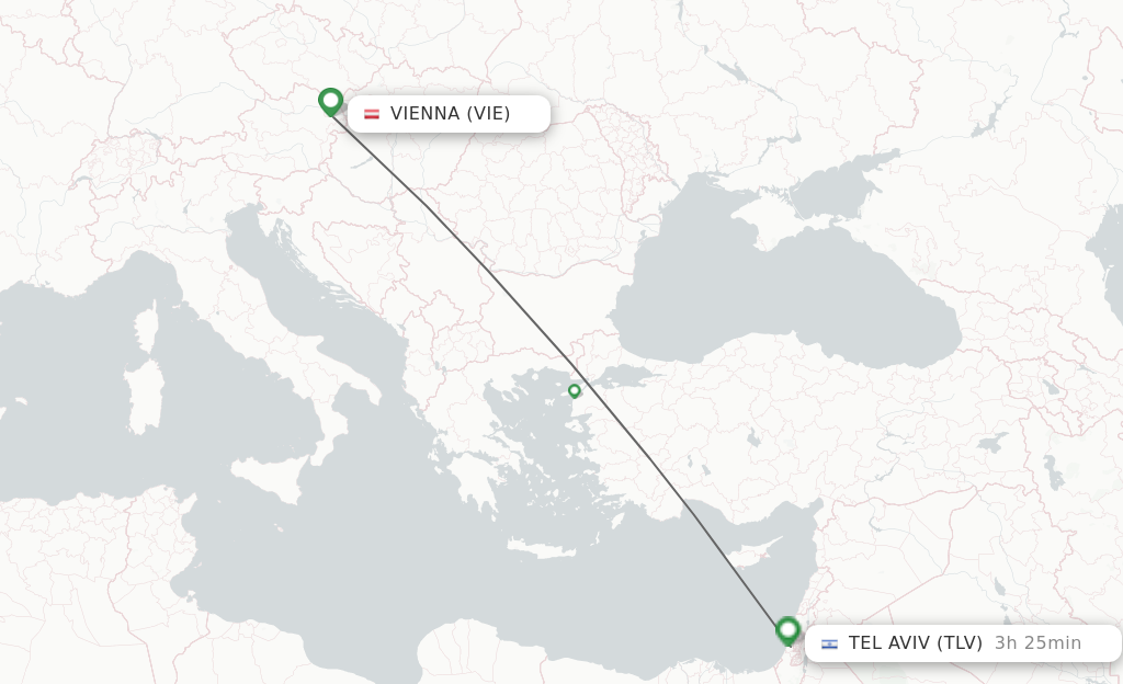 Flights from Vienna to Tel Aviv-Yafo route map