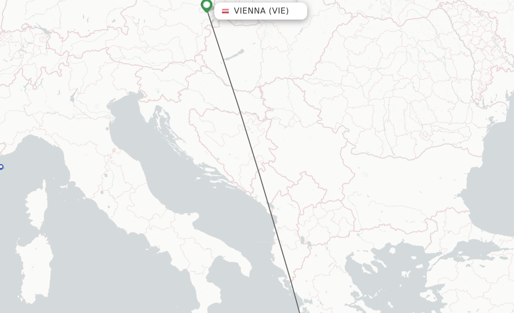 Flights from Vienna to Zakinthos route map
