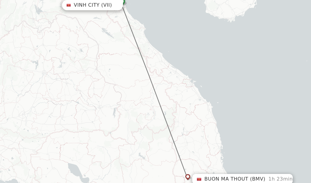 Flights from Vinh City to Buon Ma Thout route map