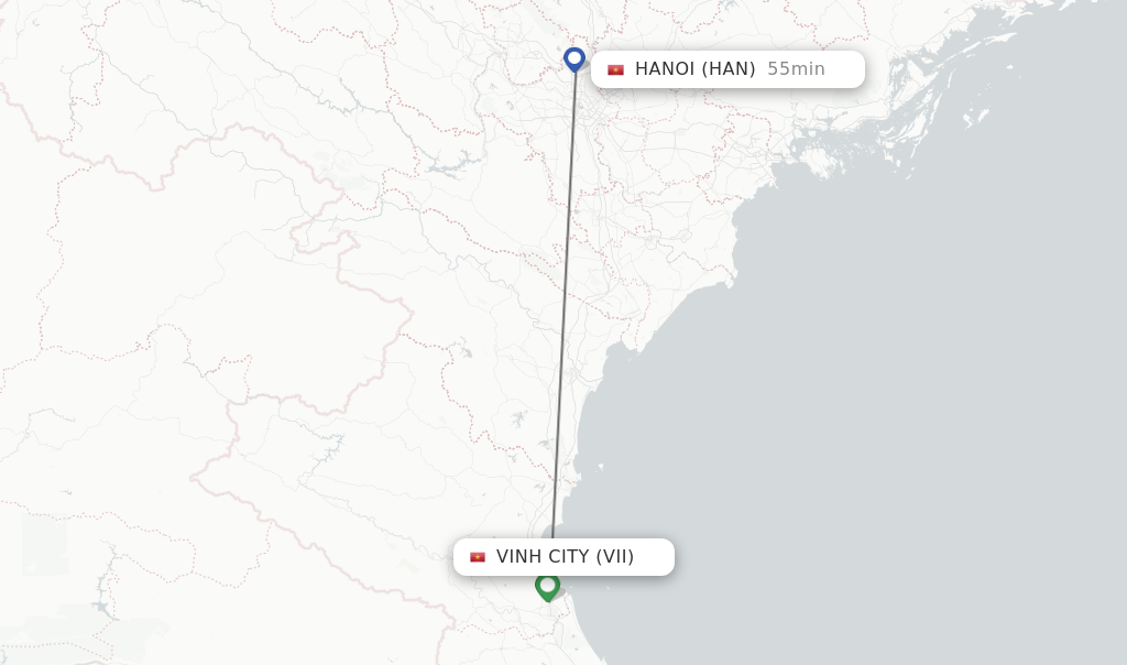 Flights from Vinh City to Hanoi route map