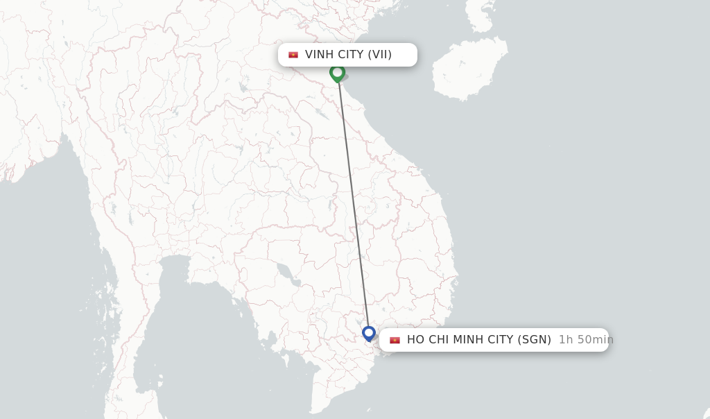 Flights from Vinh City to Ho Chi Minh City route map