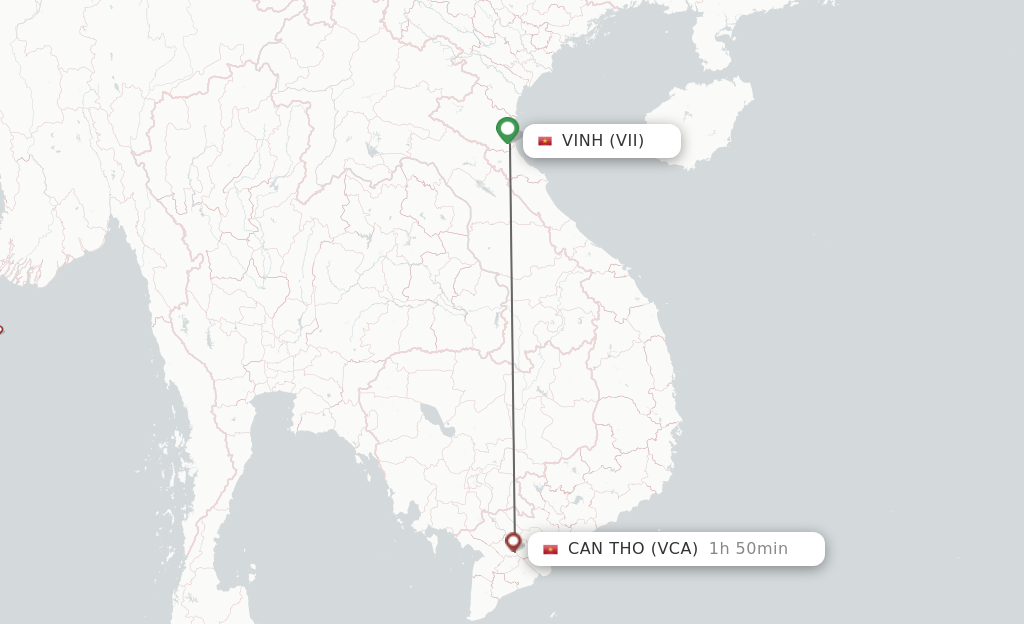 Flights from Vinh City to Can Tho route map