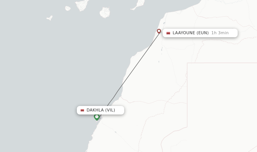 Flights from Dakhla to Laayoune route map
