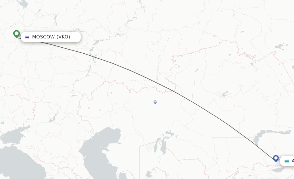 Flights from Moscow to Almaty route map