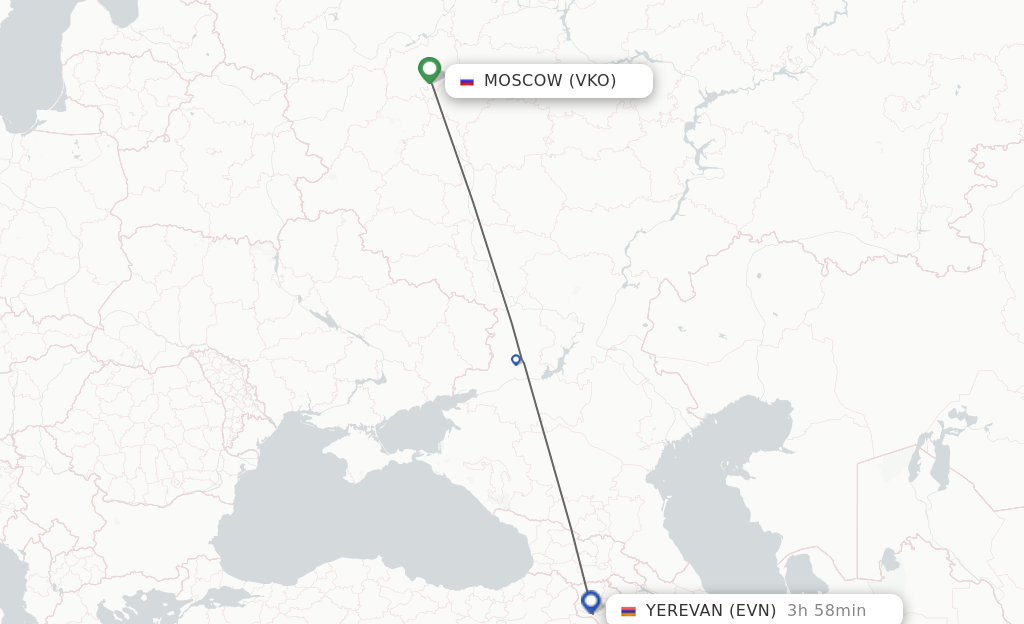 Flights from Moscow to Yerevan route map