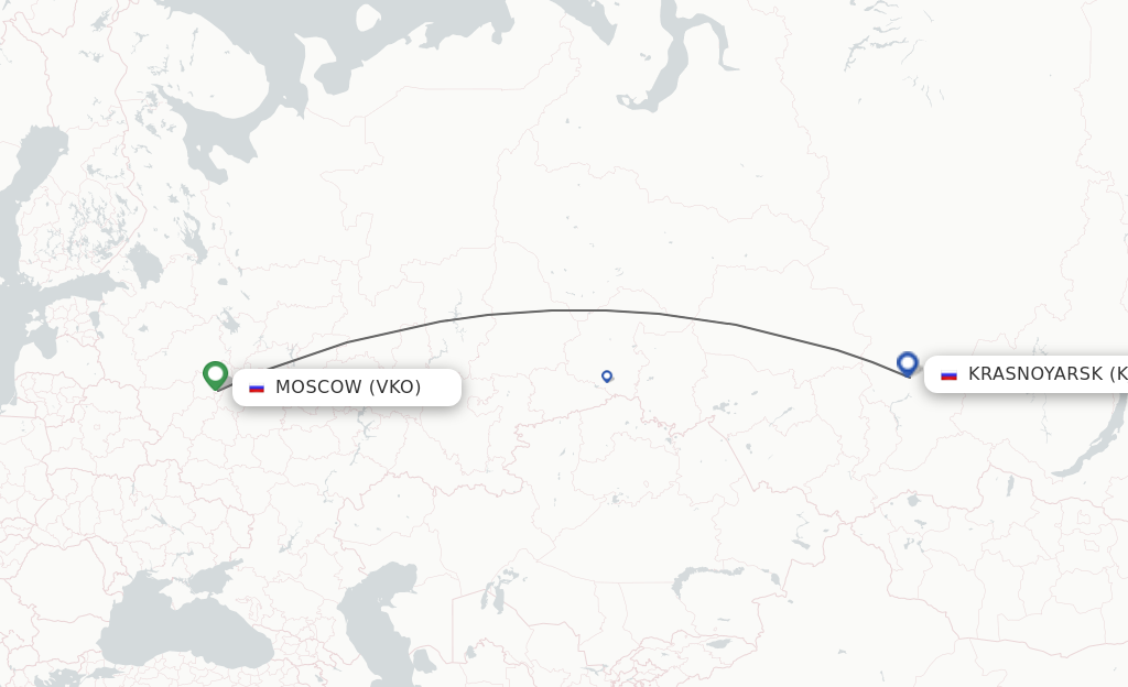 Flights from Moscow to Krasnojarsk route map