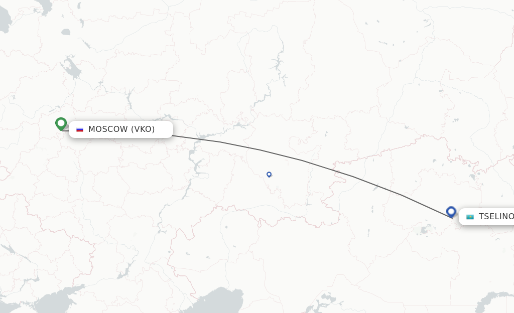 Flights from Moscow to Astana route map