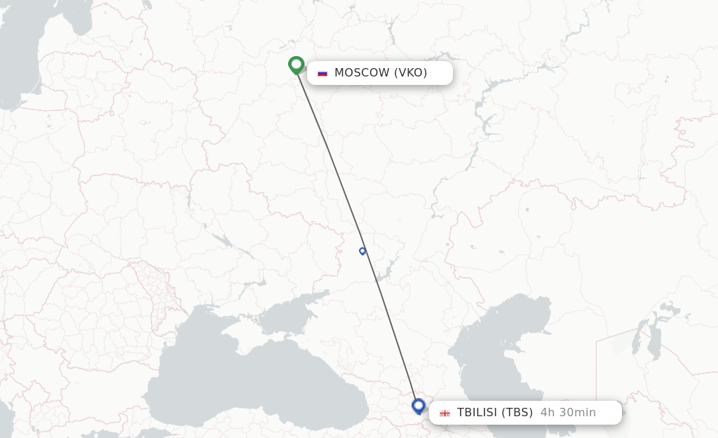 Flights from Moscow to Tbilisi route map
