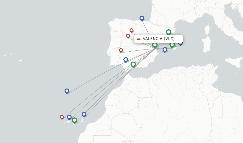 Route map with flights from Valencia with Iberia
