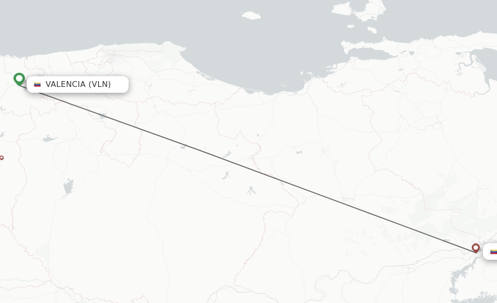 Flights from Valencia to Puerto Ordaz route map