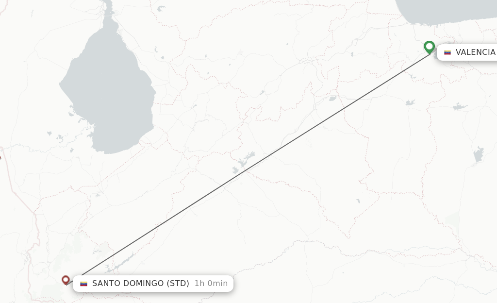 Flights from Valencia to Santo Domingo route map