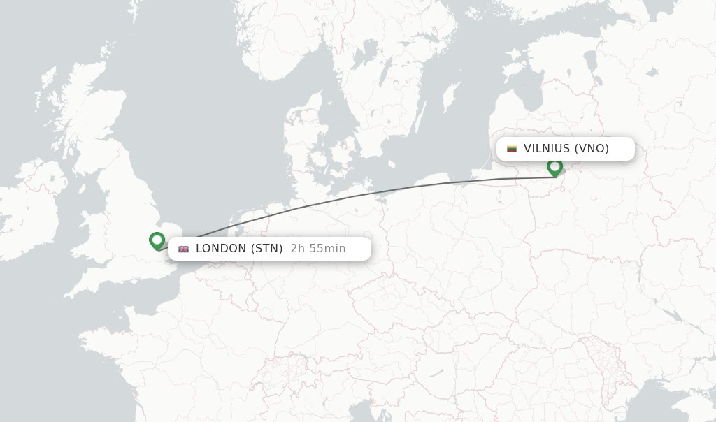 Flights from Vilnius to London route map