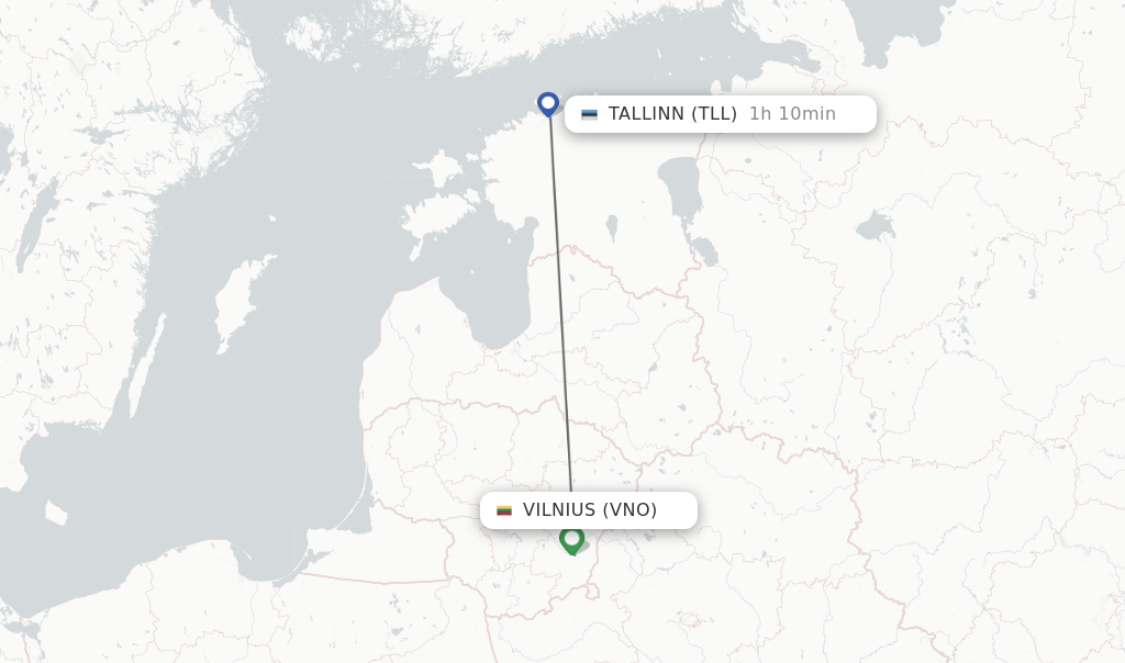 Flights from Vilnius to Tallinn route map